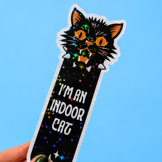 I'm An Indoor Cat Bookmark | Funny Introvert Bookmark | Cat Lover Gift | Cute Gothic Bookmark | Double-Sided Bookmark