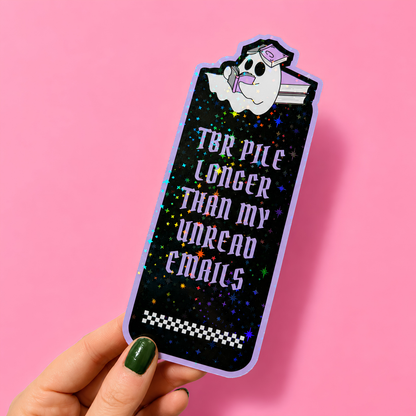 TBR Pile Longer Than My Unread Emails Bookmark | Funny Book Lover Bookmark | BookTok Reader Gift | Double-Sided Bookmark