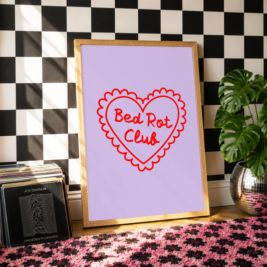 Bed Rot Club Print | Funny Bedroom Wall Art | Colourful Dopamine Decor | Cosy Bedroom Print | Mental Health Gift