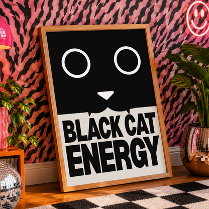 Black Cat Energy Print | Funny Black Cat Wall Art | Gothic Home Decor | Sad Disco Club