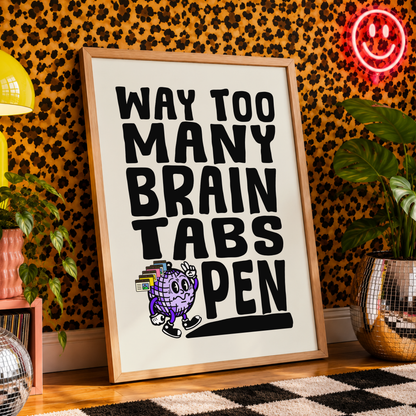 Way Too Many Brain Tabs Open Print | ADHD Wall Art | Neurodivergent Dopamine Decor