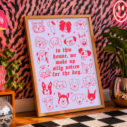Silly Voices for the Dog Print | Funny Dog Wall Art | Colourful Pet Lover Gift