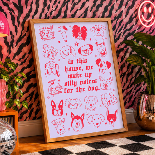 Silly Voices for the Dog Print | Funny Dog Wall Art | Colourful Pet Lover Gift