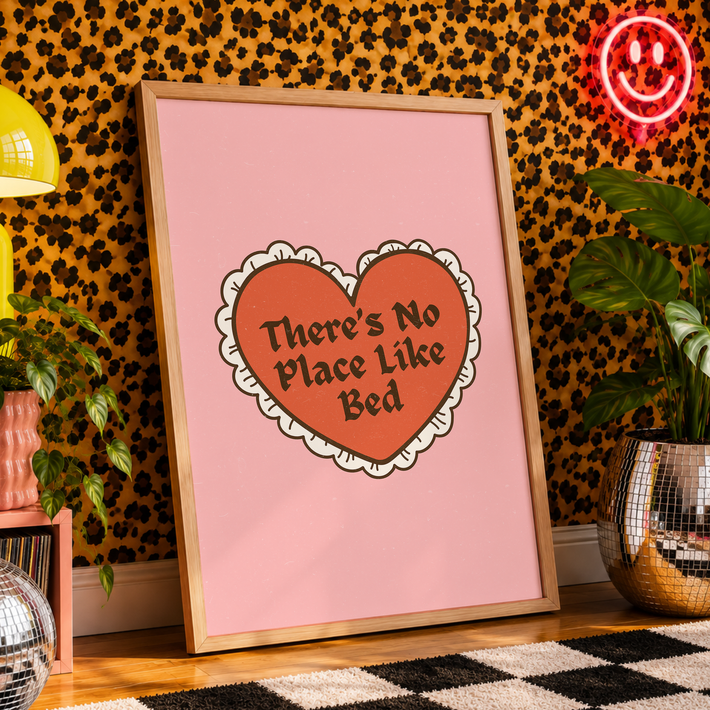 There's No Place Like Bed Print | Funny Bedroom Wall Art | Pink Bedroom Decor | Cosy Home Print | Introvert Gift