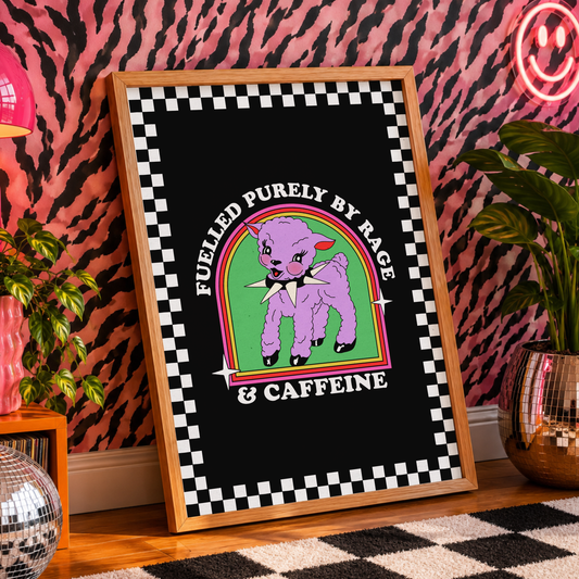 Fuelled By Rage & Caffeine Print | Funny ADHD Wall Art | Neurodivergent Humour Poster | Elder Emo Decor