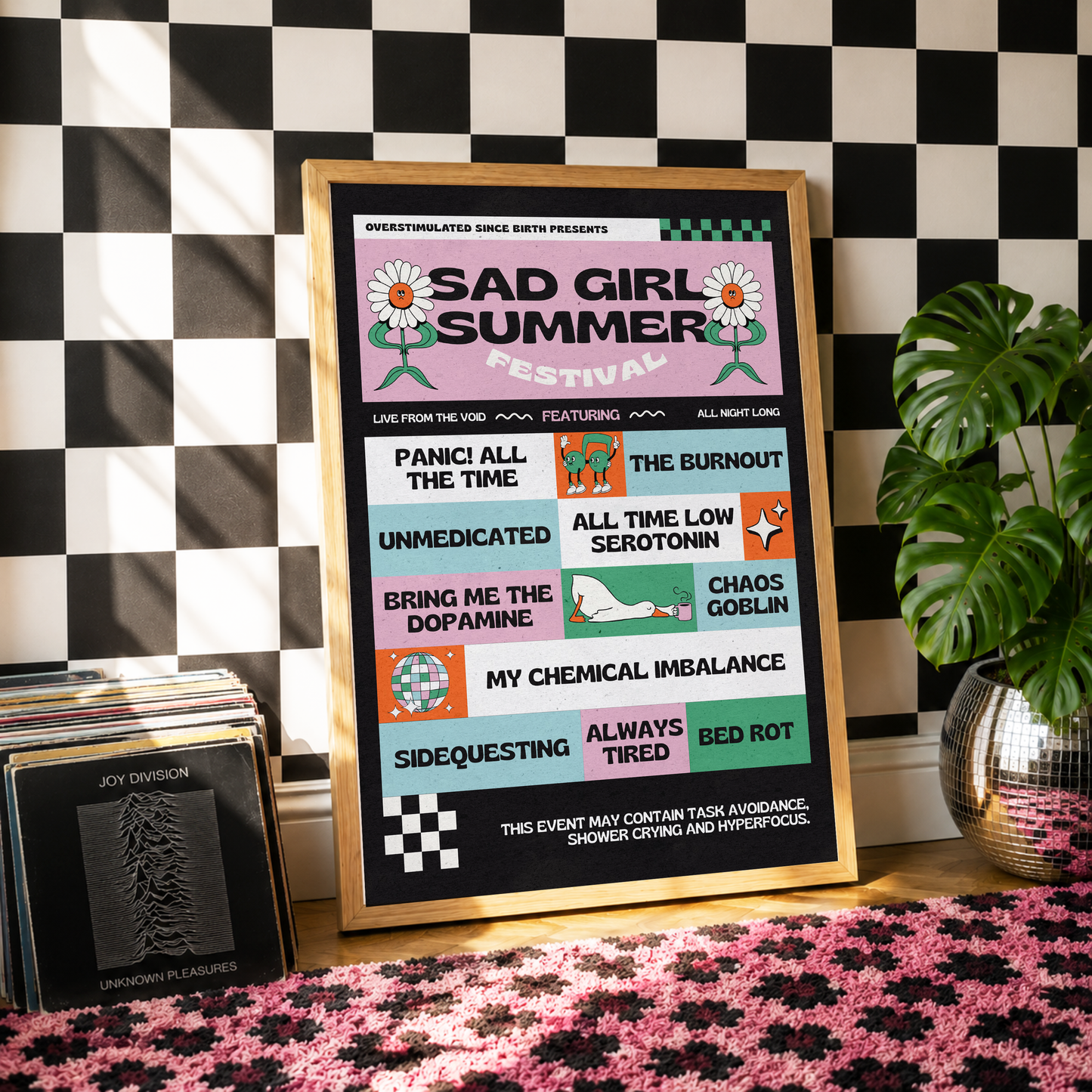 Sad Girl Summer Festival Print | ADHD & Neurodivergent Wall Art | Elder Emo| Dopamine Decor
