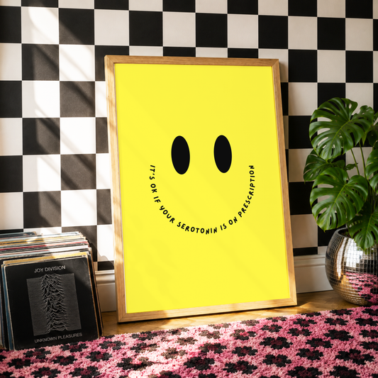 Serotonin On Prescription Print | Mental Health Wall Art | Antidepressant Positivity Poster | Dopamine Decor