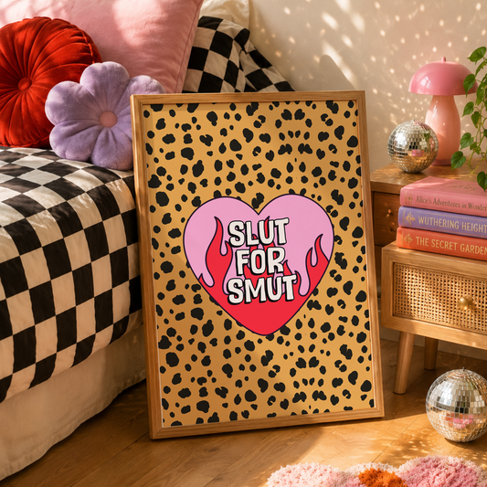 Slut For Smut Print | Funny Book Lover Wall Art | Romance Reader Gift | Pink Bookish Dopamine Decor