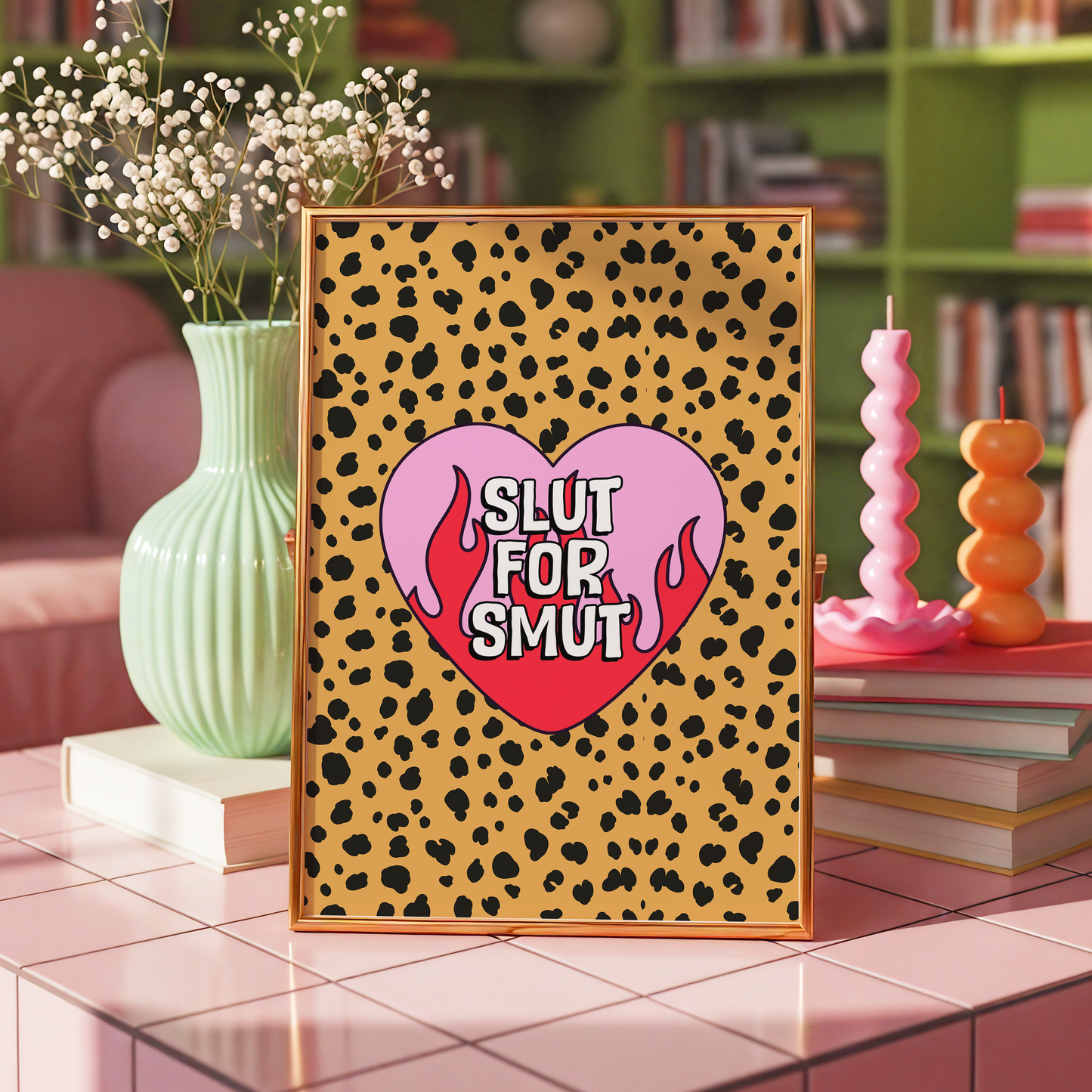 Slut For Smut Print | Funny Book Lover Wall Art | Romance Reader Gift | Pink Bookish Dopamine Decor