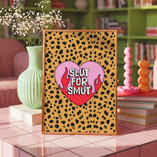 Slut For Smut Print | Funny Book Lover Wall Art | Romance Reader Gift | Pink Bookish Dopamine Decor