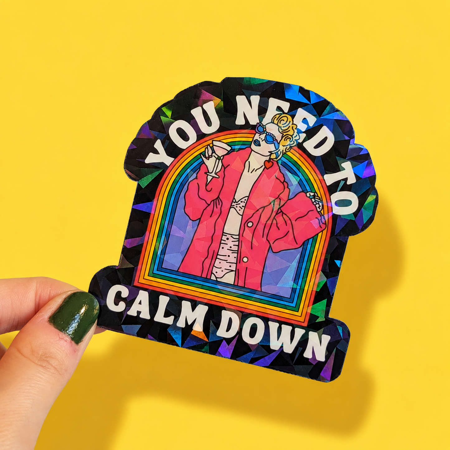 You Need To Calm Down Holographic Sticker | Relatable Stickers | Alternative Vinyl Stickers | ADHD | Neurospicy | Sad Disco Club