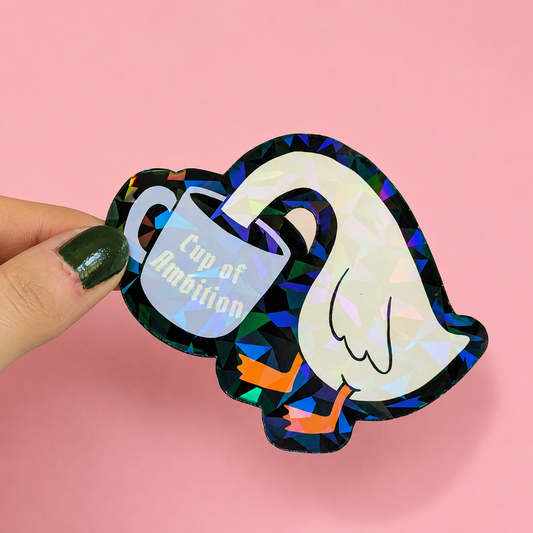 Cup of Ambition Holographic Sticker | Relatable Stickers | Alternative Vinyl Stickers | ADHD | Neurospicy | Sad Disco Club