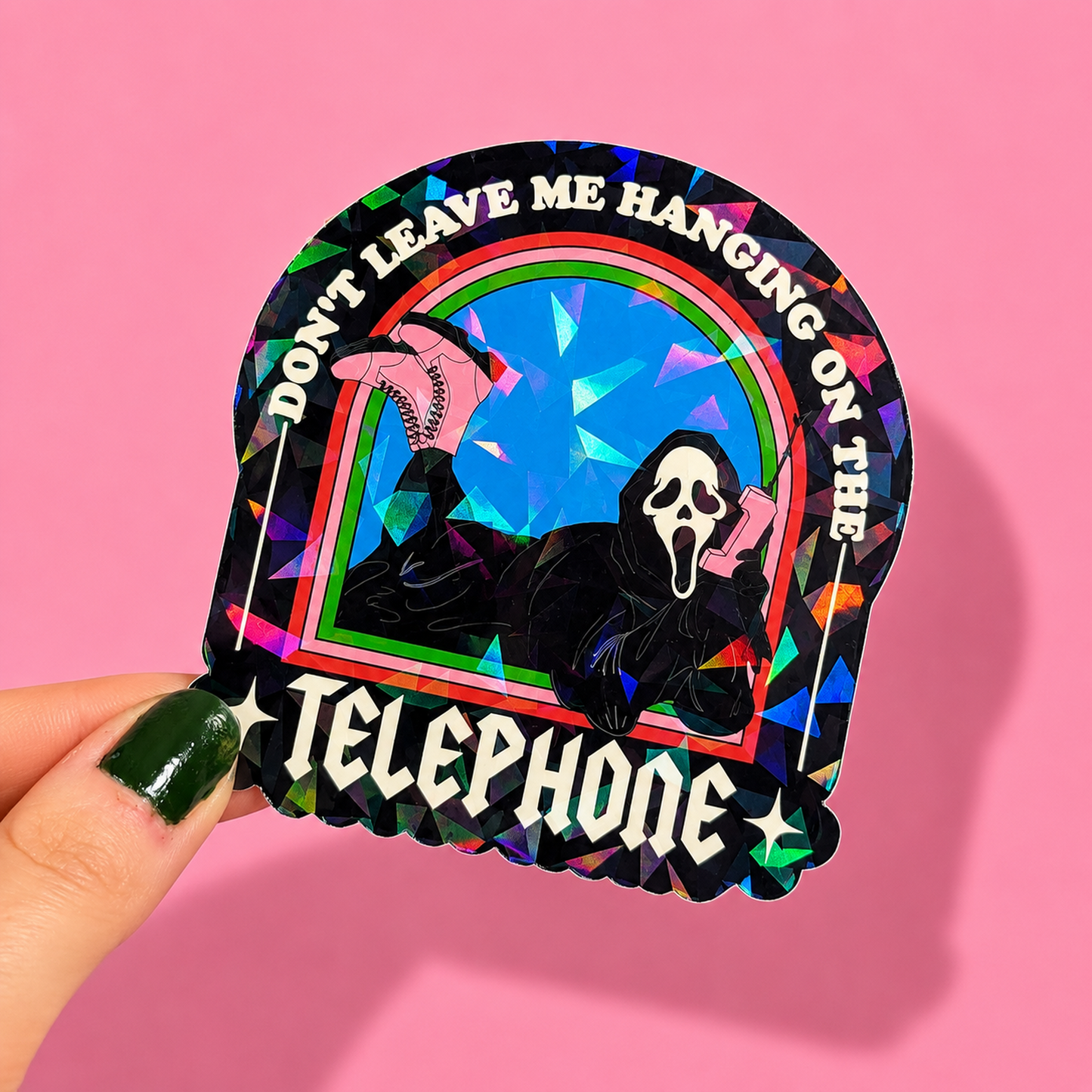 Don't Leave Me Hanging On The Telephone Ghostface Holographic Sticker | Relatable Stickers | Alternative Vinyl Stickers | ADHD | Neurospicy | Sad Disco Club