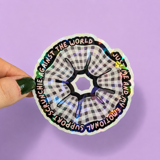 Emotional Support Scrunchie Holographic Sticker | Relatable Stickers | Alternative Vinyl Stickers | ADHD | Neurospicy | Sad Disco Club