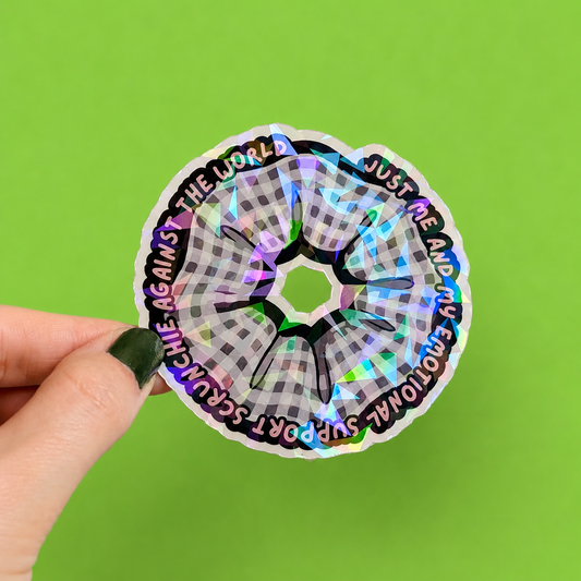 Emotional Support Scrunchie Holographic Sticker | Relatable Stickers | Alternative Vinyl Stickers | ADHD | Neurospicy | Sad Disco Club
