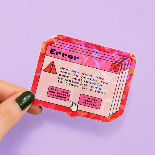 Emo Playlist Error Message Holographic Sticker | Relatable Stickers | Alternative Vinyl Stickers | ADHD | Neurospicy